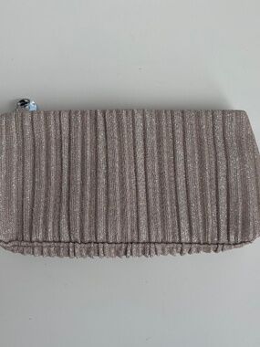 NWOT Chantecaille Metallic Silver Taupe Makeup Bag or Clutch